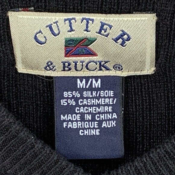 Cutter & Buck Silk Cashmere Sweater Vest Mens Medium Navy Blue V Neck Ribbed - Picture 2 of 8